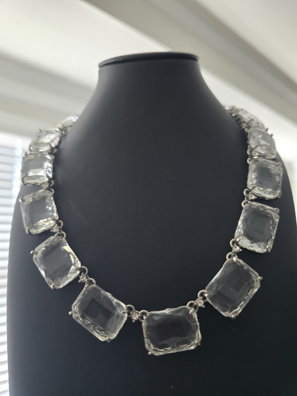 Banana Republic Clear Crystal Rhinestone Statement Collar Necklace Emerald Cut